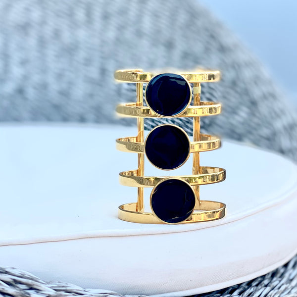 MARLIN 3 DISC BLACK ENAMEL CUFF BRACELET