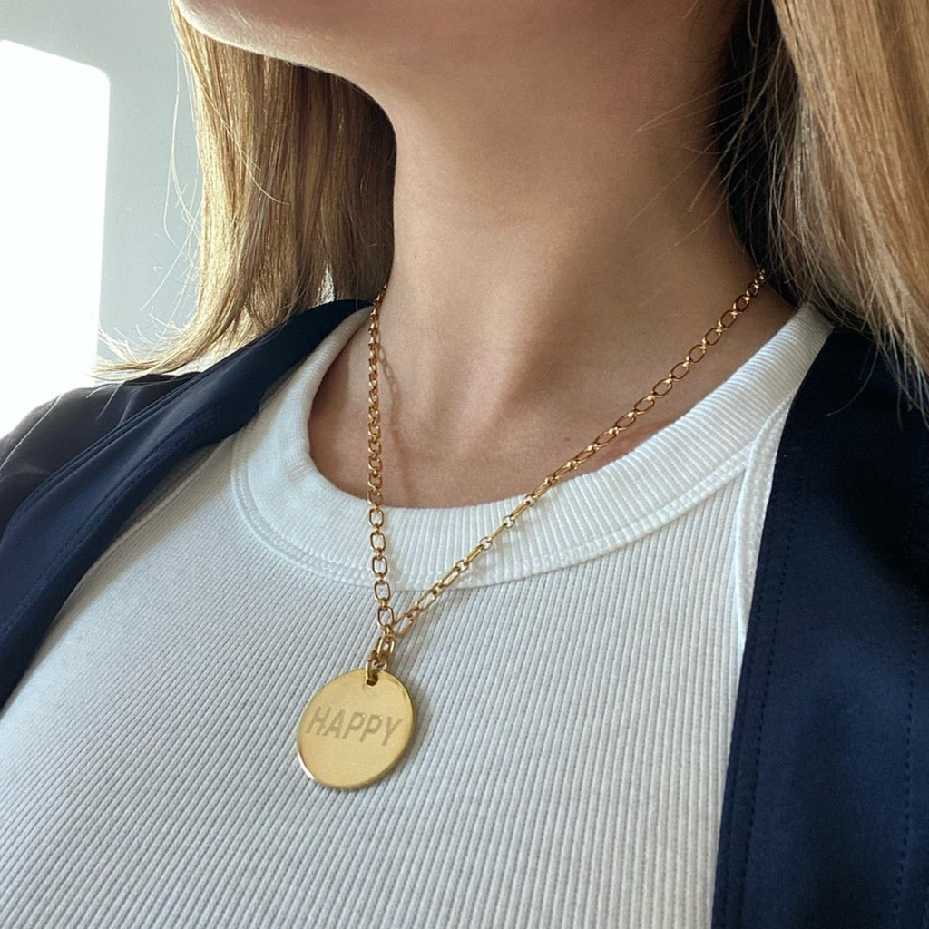 HAPPY  - 1" MANTRA DISC NECKLACE