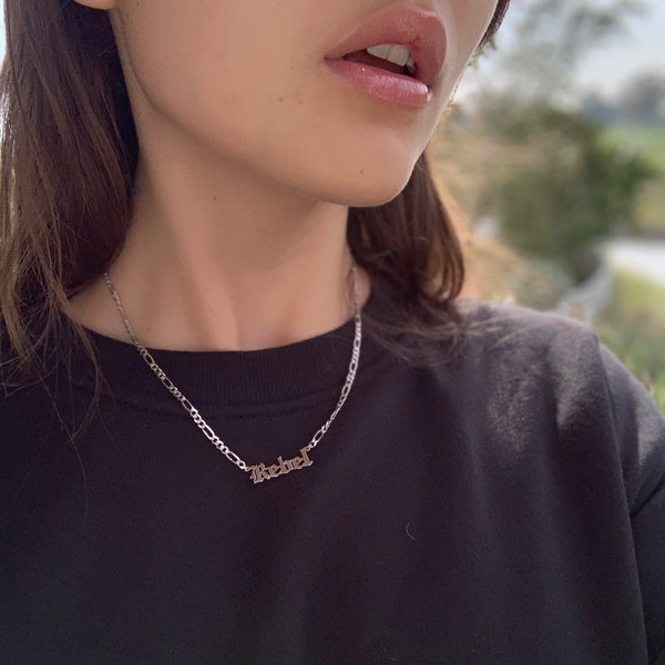 REBEL -  OLD ENGLISH NAMEPLATE NECKLACE